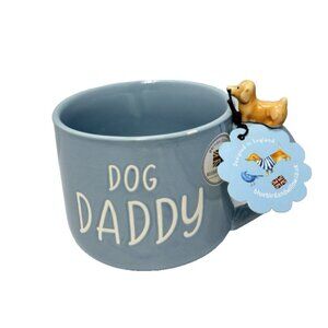 Bluebird & Willow Dog Daddy Mug Dachshund Handle Dusty Blue *Imperfect Brim Flaw